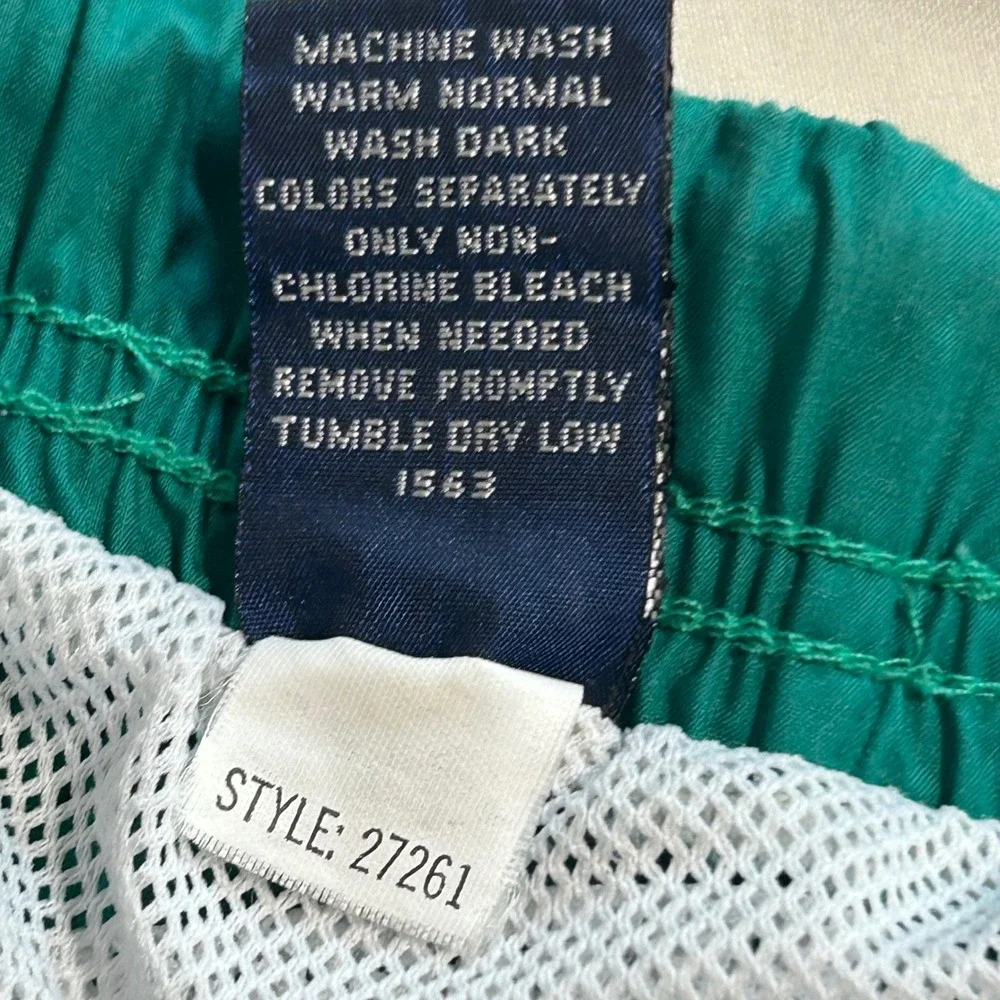 Vintage Lands End Mens Green Purple Striped Cotton Swim Trunks Large 36-38 27261